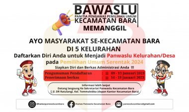 Panwaslu Kecamatan Bara Kota Palopo Segera Buka Rekrutmen Pengawas Kelurahan/Desa,Ini Syaratnya
