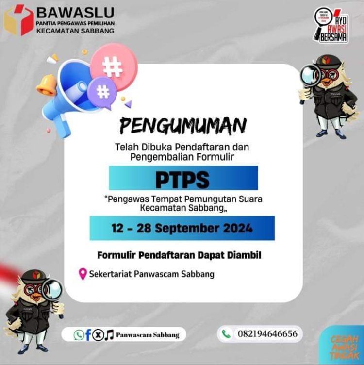 Pengumuman Pendaftaran PTPS Kecamatan Sabbang